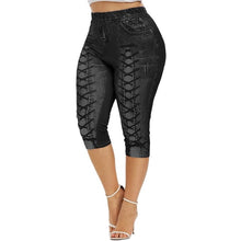 Load image into Gallery viewer, Plus Size Women Yoga Short Leggings  Faux Denim Ladies Short Pants  Floral Printed High Waist Female Shorts
