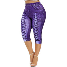 Load image into Gallery viewer, Plus Size Women Yoga Short Leggings  Faux Denim Ladies Short Pants  Floral Printed High Waist Female Shorts
