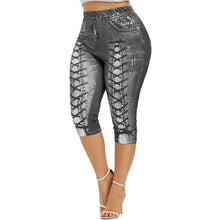 Load image into Gallery viewer, Plus Size Women Yoga Short Leggings  Faux Denim Ladies Short Pants  Floral Printed High Waist Female Shorts
