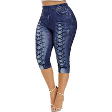 Load image into Gallery viewer, Plus Size Women Yoga Short Leggings  Faux Denim Ladies Short Pants  Floral Printed High Waist Female Shorts
