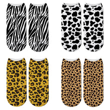 Load image into Gallery viewer, Fashion 3D Printing Animals Skin Zebra Socks Women Leopard Print Dalmatian Cute Socks Harajuku Cow Tiger Funny Ankle Socks
