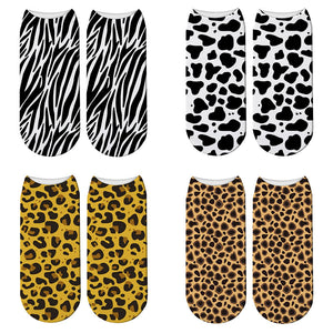 Fashion 3D Printing Animals Skin Zebra Socks Women Leopard Print Dalmatian Cute Socks Harajuku Cow Tiger Funny Ankle Socks