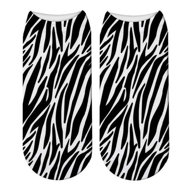 Fashion 3D Printing Animals Skin Zebra Socks Women Leopard Print Dalmatian Cute Socks Harajuku Cow Tiger Funny Ankle Socks
