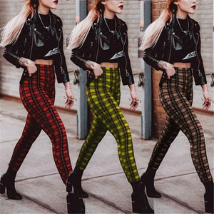 INITIALDREAM 2020 Plaid Print Leggings Women High Elasticity Sexy Woman Pants Plus Size Sporting Fitness Leggins Femme