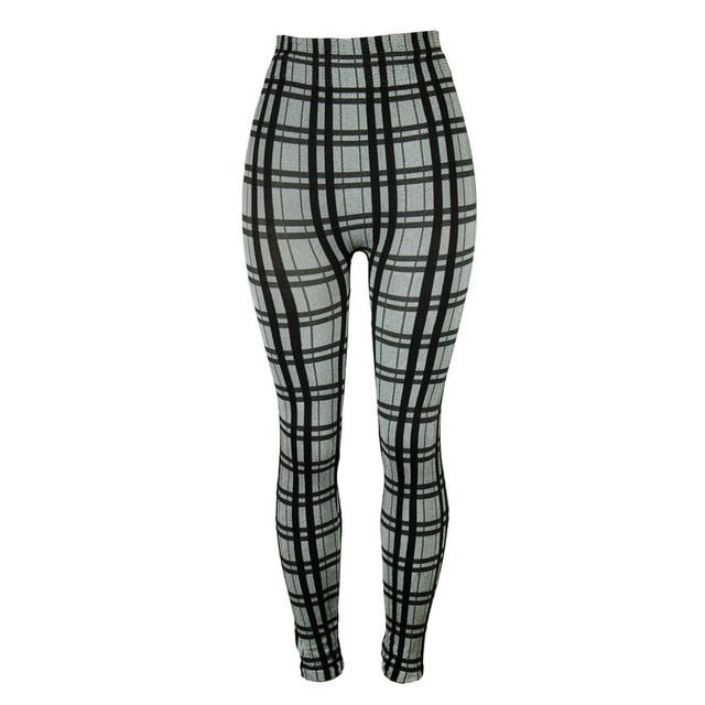 INITIALDREAM 2020 Plaid Print Leggings Women High Elasticity Sexy Woman Pants Plus Size Sporting Fitness Leggins Femme