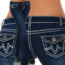 Load image into Gallery viewer, Plus Size Jeans 2020 New Woman Blue Midi Waist Straight Denim Trousers Mom Jeans Female Elastic Pencil Jean Pants
