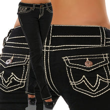 Load image into Gallery viewer, Plus Size Jeans 2020 New Woman Blue Midi Waist Straight Denim Trousers Mom Jeans Female Elastic Pencil Jean Pants
