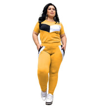 Load image into Gallery viewer, Plus Size 2 Piece Set Women Tracksuits Patchwork Crop Top Short Sleeve Leggings Jogger Sport Suit Stretch Wholesale Dropshipping
