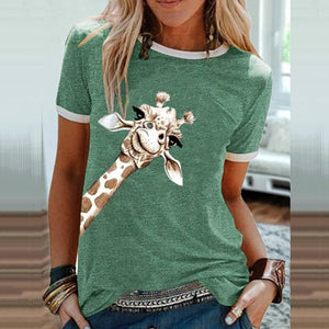 Plus Size Giraffe Graphic T-Shirts Women Casual Cute O Neck Short Sleeve Y2k Tees Top Lovely Tshirts Lady Clothing Fall Winter