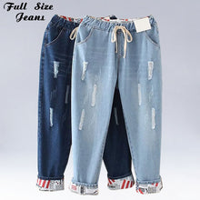 Load image into Gallery viewer, Plus Size Elastic Waist Hemming Boyfriend Loose Ripped Denim Harem Jeans 4Xl 5Xl Light Blue  Girl&#39;S Casual Pants For Women
