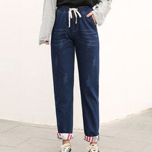 Load image into Gallery viewer, Plus Size Elastic Waist Hemming Boyfriend Loose Ripped Denim Harem Jeans 4Xl 5Xl Light Blue  Girl&#39;S Casual Pants For Women
