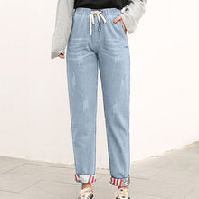Load image into Gallery viewer, Plus Size Elastic Waist Hemming Boyfriend Loose Ripped Denim Harem Jeans 4Xl 5Xl Light Blue  Girl&#39;S Casual Pants For Women
