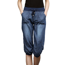 Load image into Gallery viewer, Plus Size Black Denim Jeans Women&#39;s Summer Harem Pants Light Washed Loose Cotton Casual Calf-Length Blue Trousers Women 3XL 4XL
