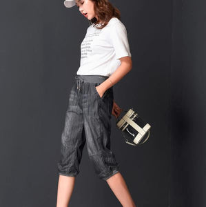 Plus Size Black Denim Jeans Women's Summer Harem Pants Light Washed Loose Cotton Casual Calf-Length Blue Trousers Women 3XL 4XL