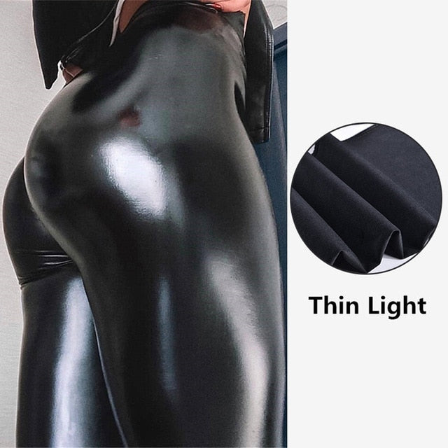 S-5XL Plus Size Winter PU Leather Leggings Women  Thickened Warm Legging High Waist Leggings Black Leather Pants Women