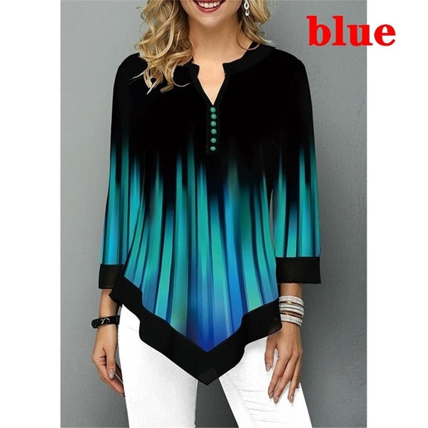 Spring Summer 3/4 Sleeve Print T-Shirts Irregular Women Clothing Fashion Casual Plus Size Loose Pullovers Tee Shirt Femme