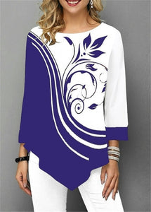 Spring Summer 3/4 Sleeve Print T-Shirts Irregular Women Clothing Fashion Casual Plus Size Loose Pullovers Tee Shirt Femme