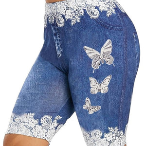 Printed False Denim Yoga Pant 3\4 Women Jeans Leggings High Waist Breeches Capri Pants Super Elastic Jeggings Plus Size 5XL