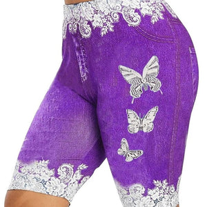 Printed False Denim Yoga Pant 3\4 Women Jeans Leggings High Waist Breeches Capri Pants Super Elastic Jeggings Plus Size 5XL