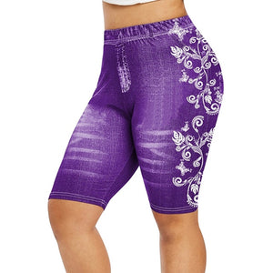 Printed False Denim Yoga Pant 3\4 Women Jeans Leggings High Waist Breeches Capri Pants Super Elastic Jeggings Plus Size 5XL
