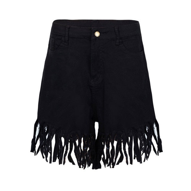 Plus Size S-3XL Tassel Casual Denim Shorts Women Elastic High Waist Short Jeans Summer Streetwear Fashion Trousers