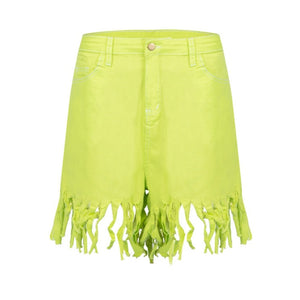 Plus Size S-3XL Tassel Casual Denim Shorts Women Elastic High Waist Short Jeans Summer Streetwear Fashion Trousers