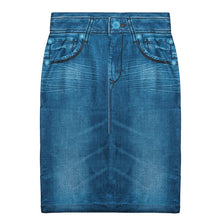 Load image into Gallery viewer, Plus Size Women  Faux Denim Skirt Fashion Print Seamless Jean Skirts Short Slim High Waist Elastic Polckets Female Mini Dress
