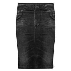 Plus Size Women  Faux Denim Skirt Fashion Print Seamless Jean Skirts Short Slim High Waist Elastic Polckets Female Mini Dress