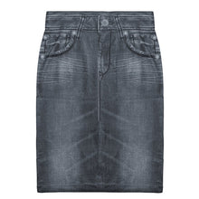 Load image into Gallery viewer, Plus Size Women  Faux Denim Skirt Fashion Print Seamless Jean Skirts Short Slim High Waist Elastic Polckets Female Mini Dress
