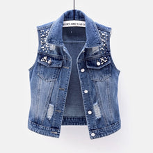 Load image into Gallery viewer, 5XL Plus Size Sleeveless Women&#39;s Vest 2021 Summer Denim Waistcoat Fashion Casual Short Jeans Jacket Beaded Holes Slim Jeans Coat
