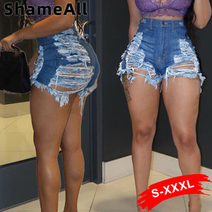 Plus Size Sexy Ripped Denim Hot Jeans Stretch Skinny Denim Shorts 3XL High Waisted Boyfriend Street Torn Jegging Baggy Hole Jean