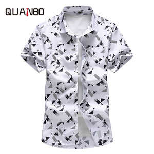 QUANBO Plus size 5XL 6XL 7XL  Men Shirt 2021 New Arrival Summer Fashion Print Casual Short Sleeve Shirts Brand Clothing