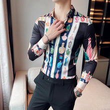 Load image into Gallery viewer, Plus Size M-6XL High Quality Printed Shirts Brand Clothing Men Designer Social Tuxedo Slim Long Sleeve Baroque Slim Party Shirt
