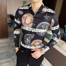 Load image into Gallery viewer, Plus Size M-6XL High Quality Printed Shirts Brand Clothing Men Designer Social Tuxedo Slim Long Sleeve Baroque Slim Party Shirt
