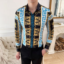 Load image into Gallery viewer, Plus Size M-6XL High Quality Printed Shirts Brand Clothing Men Designer Social Tuxedo Slim Long Sleeve Baroque Slim Party Shirt
