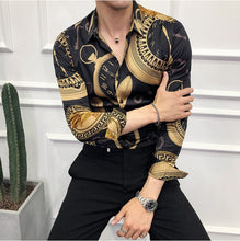 Load image into Gallery viewer, Plus Size M-6XL High Quality Printed Shirts Brand Clothing Men Designer Social Tuxedo Slim Long Sleeve Baroque Slim Party Shirt
