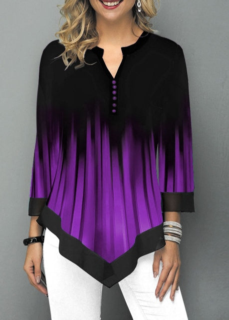 Spring Summer Irregular Print 3/4 Sleeve T-Shirts Women Clothing Fashion Casual Tops Plus Size Loose Pullovers Tee Shirt Femme