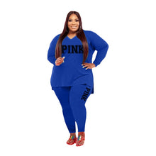 Load image into Gallery viewer, XL-5XL Fall 2021 Plus size Women Clothing Two Piece Set Fashion Long Sleeve V Neck top And Pants Print 2 Piece Suit Outfit
