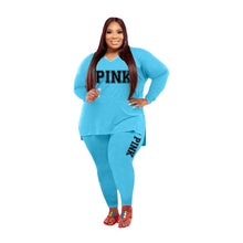 Load image into Gallery viewer, XL-5XL Fall 2021 Plus size Women Clothing Two Piece Set Fashion Long Sleeve V Neck top And Pants Print 2 Piece Suit Outfit
