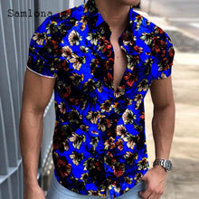 Load image into Gallery viewer, Samlona Plus Size 3xl Men Short Sleeve Top Sexy Mens clothing 2021 Summer Casual Single-breasted Model Flower Print Shirt Blouse
