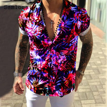 Load image into Gallery viewer, Samlona Plus Size 3xl Men Short Sleeve Top Sexy Mens clothing 2021 Summer Casual Single-breasted Model Flower Print Shirt Blouse
