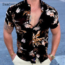 Load image into Gallery viewer, Samlona Plus Size 3xl Men Short Sleeve Top Sexy Mens clothing 2021 Summer Casual Single-breasted Model Flower Print Shirt Blouse
