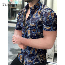 Load image into Gallery viewer, Samlona Plus Size 3xl Men Short Sleeve Top Sexy Mens clothing 2021 Summer Casual Single-breasted Model Flower Print Shirt Blouse

