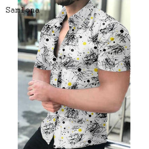 Samlona Plus Size 3xl Men Short Sleeve Top Sexy Mens clothing 2021 Summer Casual Single-breasted Model Flower Print Shirt Blouse
