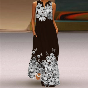 Women Human Face Printed Black Dress Sexy Sleeveless V Neck A Line Loose Chiffon Summer Dress Elegant Evening Party Beach Dress
