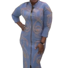 Load image into Gallery viewer, Denim African Dresses for Women 2022 Dashiki Diamond Plus Size African Clothes Long Sleeve Evening Party Dress Abaya Boubou Robe
