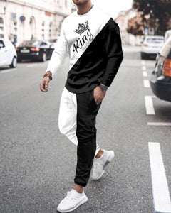 Summer Men&#39;s Trend Clothing 3d Printing Kk Casual Men&#39;s Long-sleeved T-shirt Set Round Neck Plus Size Street Sports Pants Men&#39;s