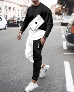 Summer Men&#39;s Trend Clothing 3d Printing Kk Casual Men&#39;s Long-sleeved T-shirt Set Round Neck Plus Size Street Sports Pants Men&#39;s