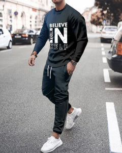 Summer Men&#39;s Trend Clothing 3d Printing Kk Casual Men&#39;s Long-sleeved T-shirt Set Round Neck Plus Size Street Sports Pants Men&#39;s