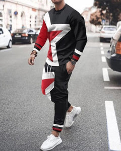 Summer Men&#39;s Trend Clothing 3d Printing Kk Casual Men&#39;s Long-sleeved T-shirt Set Round Neck Plus Size Street Sports Pants Men&#39;s